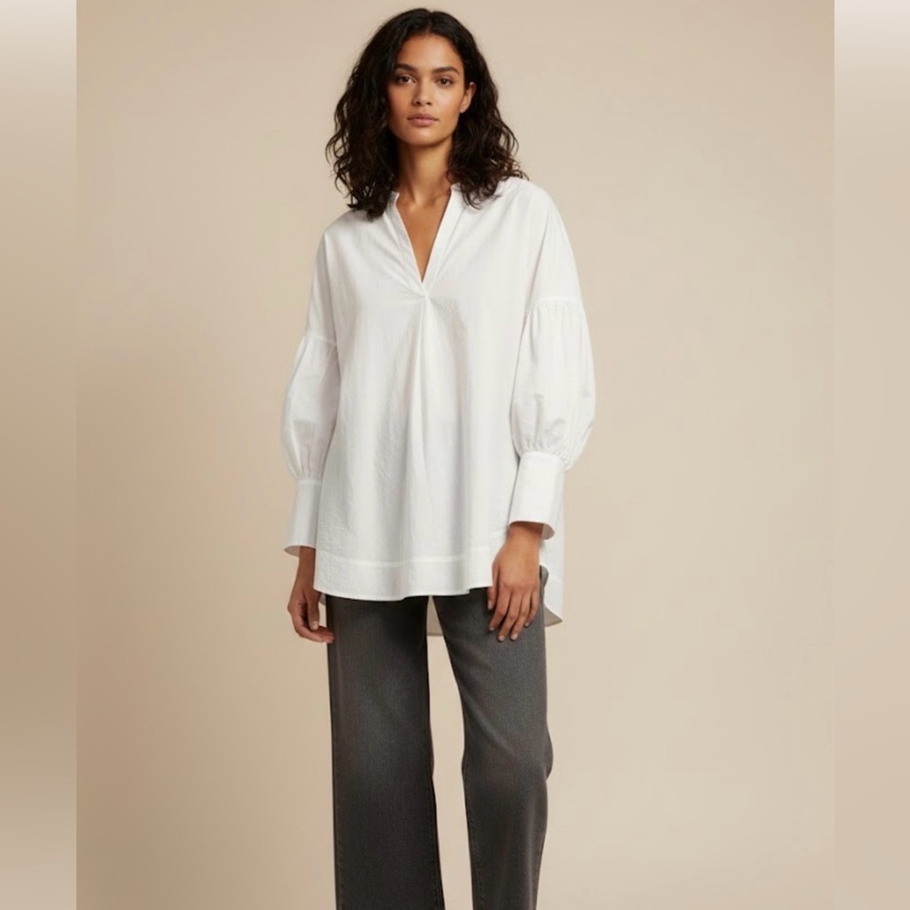 COS White V-Neck Balloon Sleeve Blouse